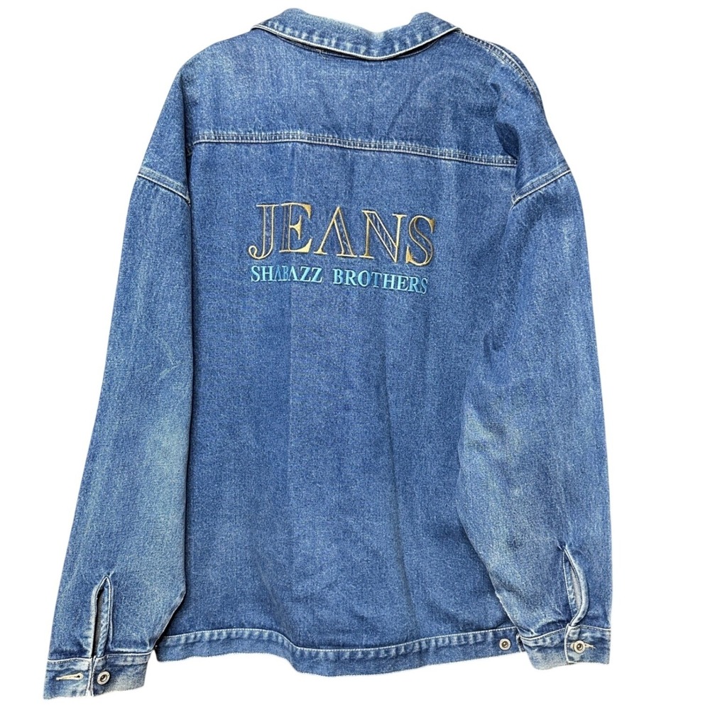 VTG Mid-weight Denim Jacket Blue Jean Embroidered Shabazz Brothers Mens XXL